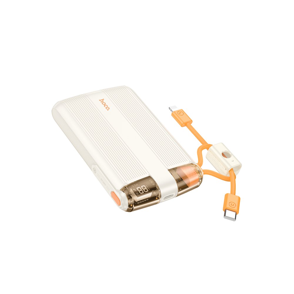 Hoco J127 Dijital Göstergeli Dual Kablolu 20W 10.000 mAh PD Mini Powerbank - Beyaz