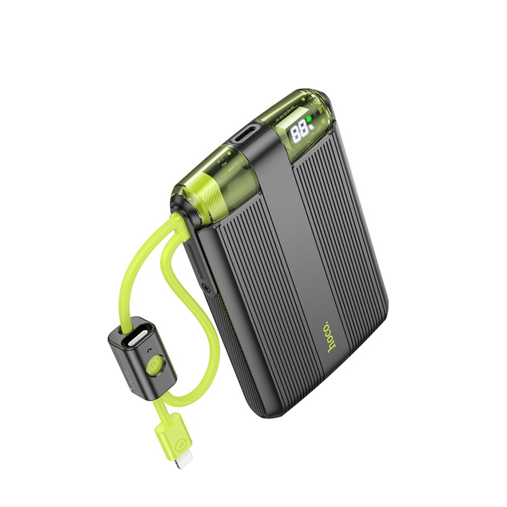 Hoco J127 Dijital Göstergeli Dual Kablolu 20W 10.000 mAh PD Mini Powerbank - Siyah