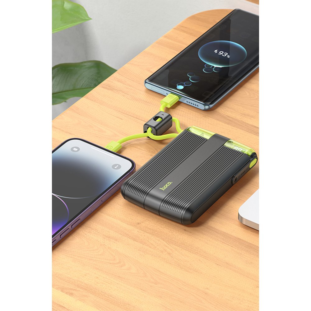 Hoco J127 Dijital Göstergeli Dual Kablolu 20W 10.000 mAh PD Mini Powerbank - Siyah