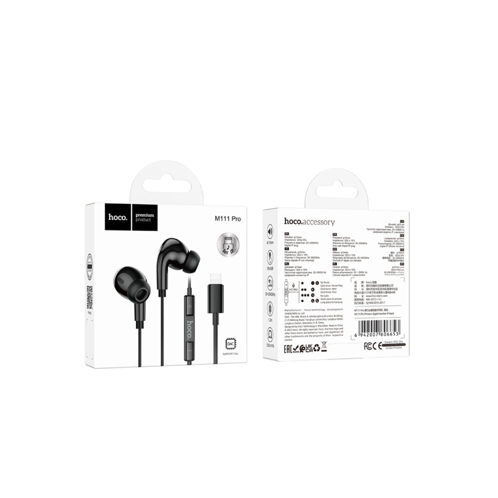 Hoco M111 Pro Lightning Dijital Mikrofonlu Kablolu Kulaklık - Siyah