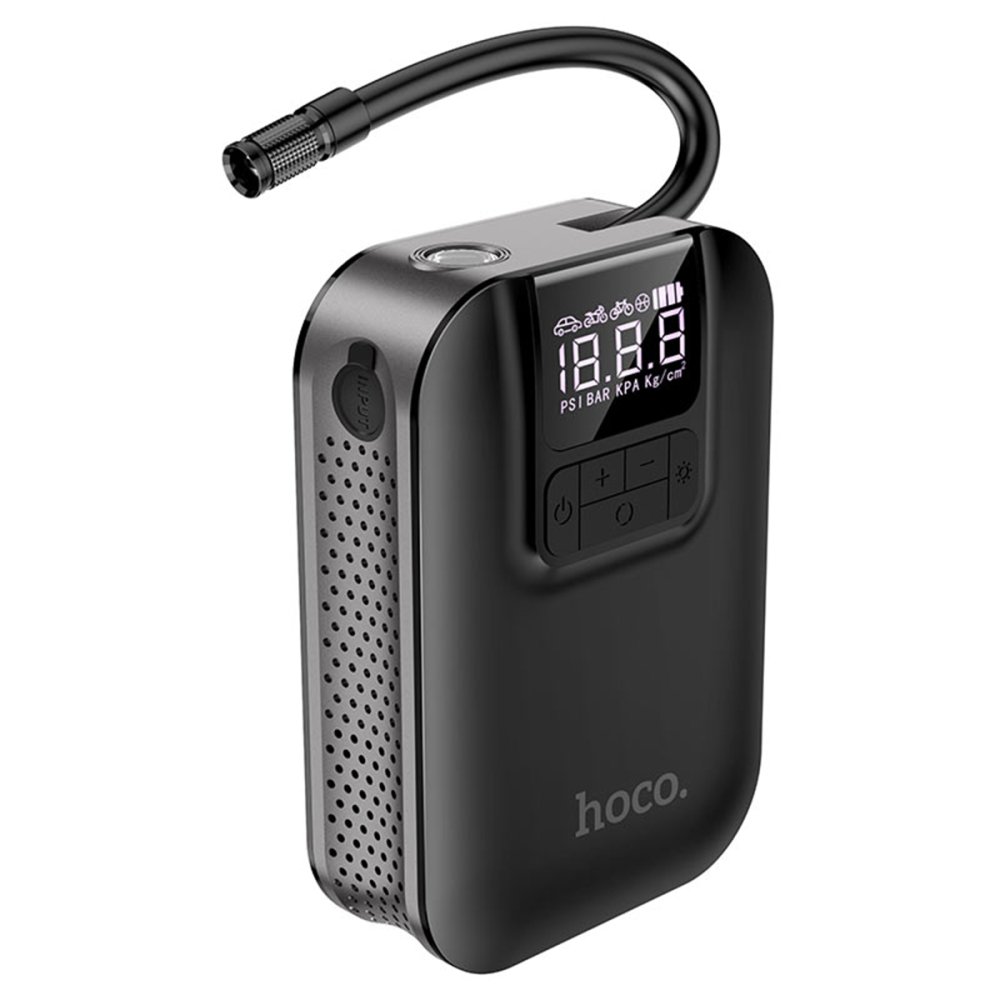 Hoco S53 Breeze Taşınabilir Çok Fonksiyonlu Dijital Göstergeli 2500 mAh Bataryalı Akıllı Kablosuz Hava Kompresörü - Siyah