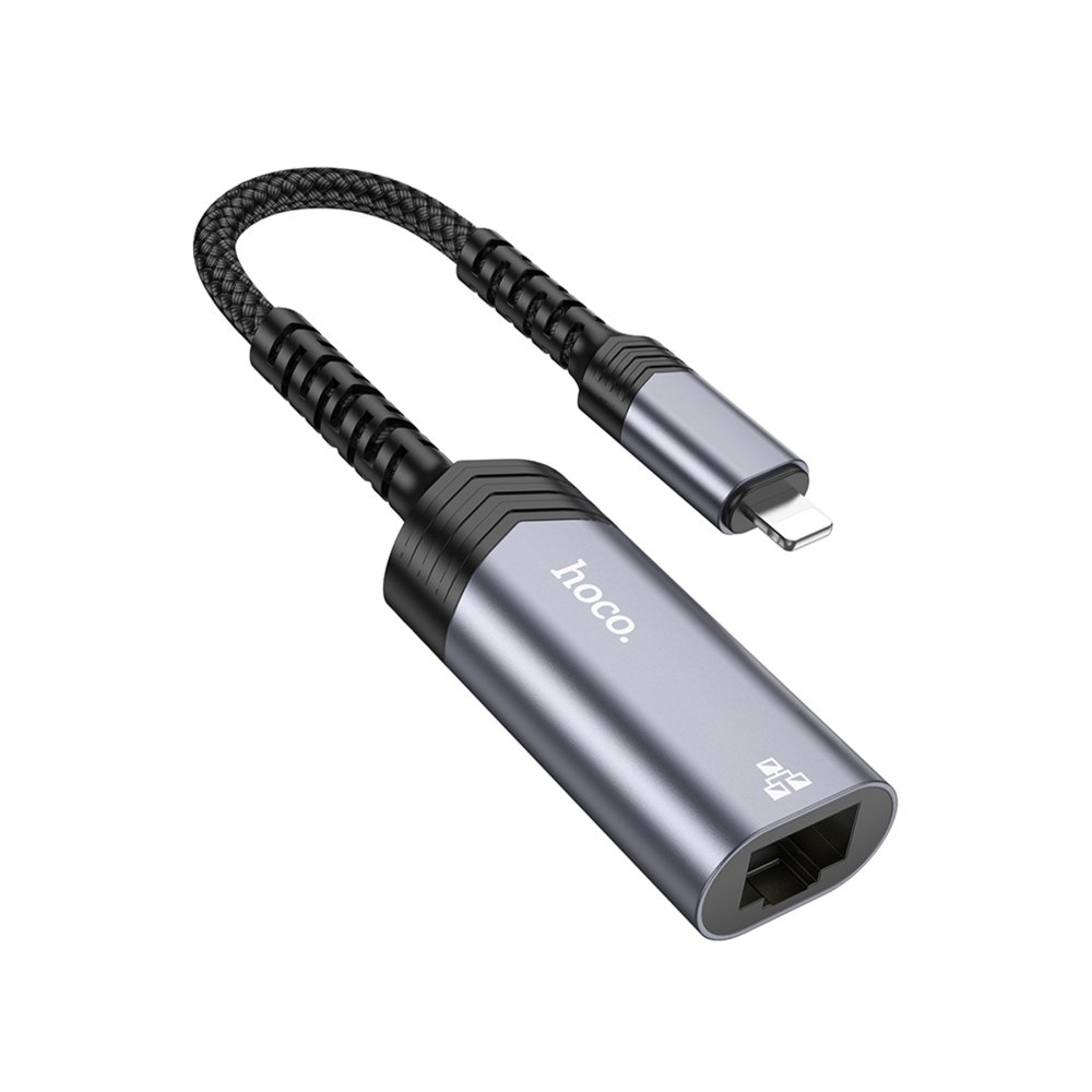 Hoco UA26 Tak Çalıştır Lightning to RJ45 100 Mbps Ethernet Dönüştürücü - Gri