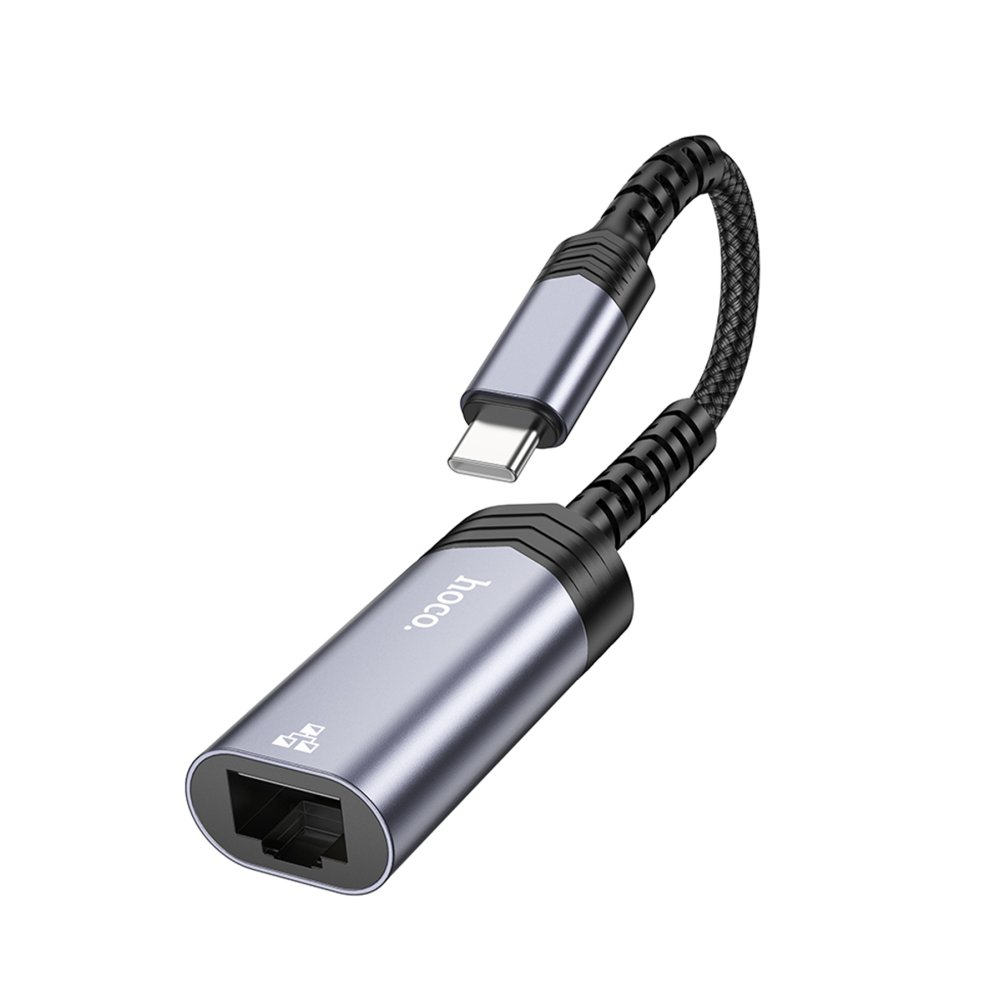Hoco UA26 Tak Çalıştır Type-C to RJ45 100 Mbps Ethernet Dönüştürücü - Gri
