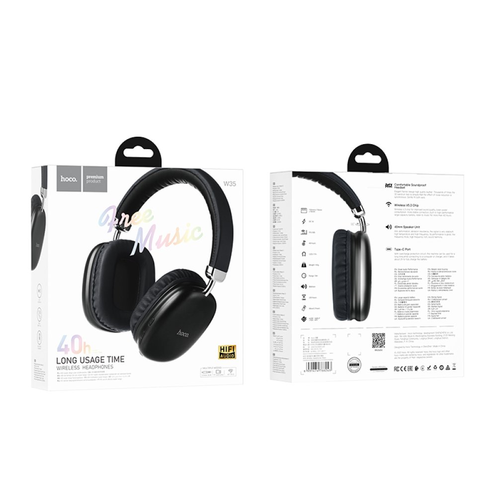 Hoco W35 Kablosuz Bluetooth Kafaüstü Kulaklık - Siyah