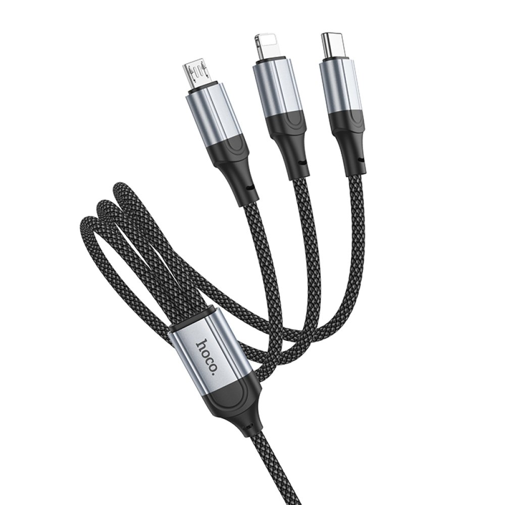 Hoco X102 Fresh 1M 2.4A 3in1 USB to Type-C / Lightning ve Micro Çıkışlı Hızlı Şarj Data Kablosu - Siyah