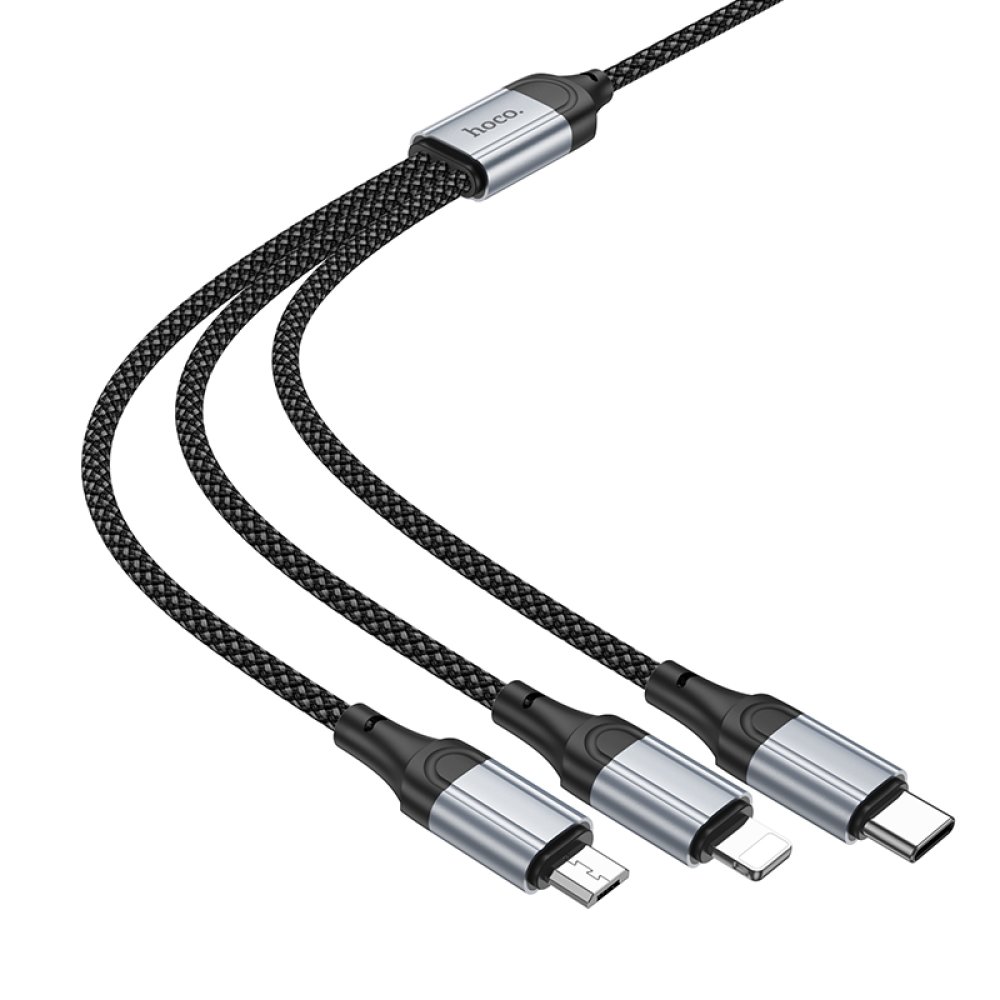 Hoco X102 Fresh 1M 2.4A 3in1 USB to Type-C / Lightning ve Micro Çıkışlı Hızlı Şarj Data Kablosu - Siyah