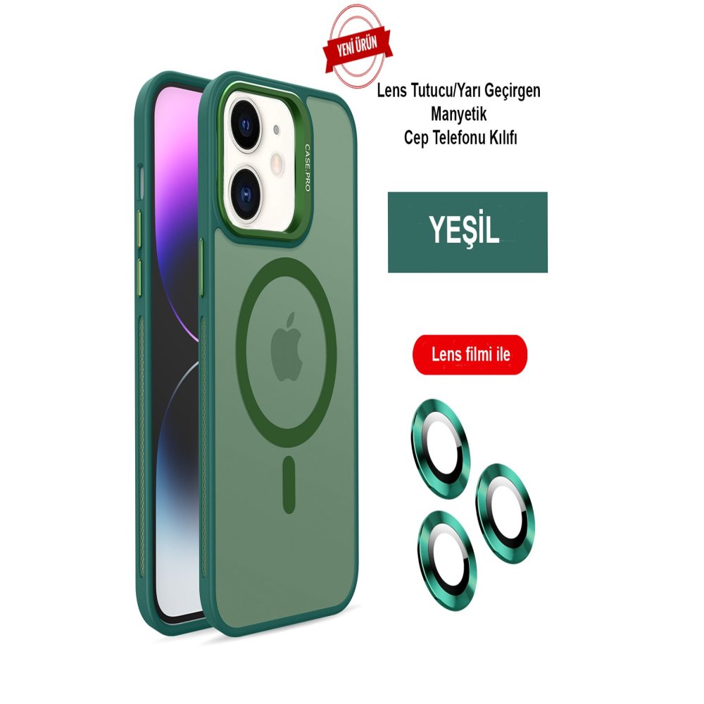 Joko iPhone 12 Flet Lens Magsafe Kapak - Koyu Yeşil