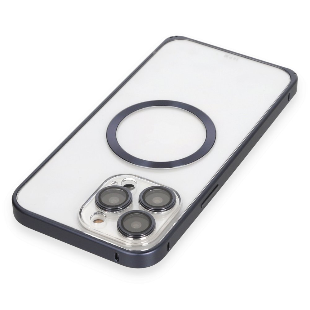 Joko iPhone 15 Pro Max Kılıf Metal Bumper Magneticsafe Kapak - Lacivert