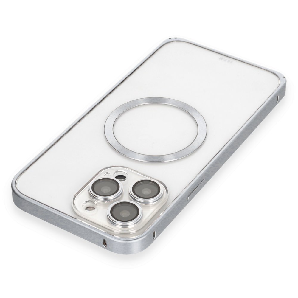 Joko iPhone 15 Pro Kılıf Metal Bumper Magneticsafe Kapak - Gri