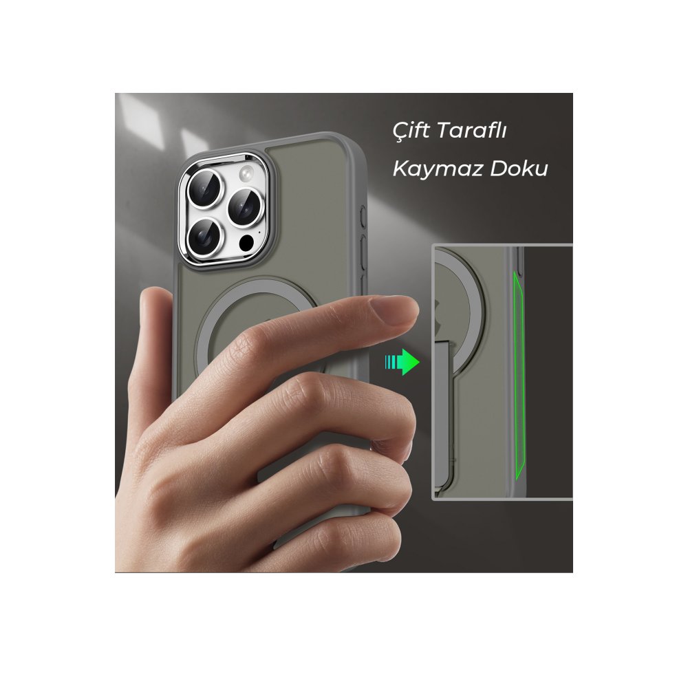 Newface iPhone 15 Pro Tork Magsafe Standlı Kapak - Siyah