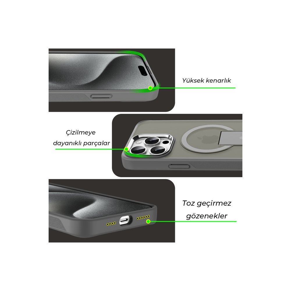 Newface iPhone 15 Pro Tork Magsafe Standlı Kapak - Siyah