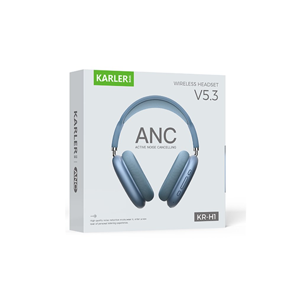 Karler Bass KRH2 Aktif Gürültü Engelleyici Özellikli BT 5.3 Kafaüstü Kablosuz Kulaklık - Mavi