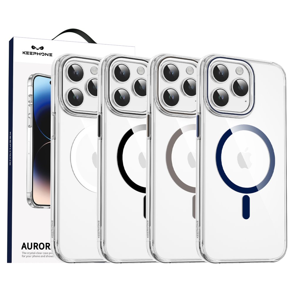 Keephone iPhone 15 Aurora Şeffaf Magsafe Kılıf - Mavi