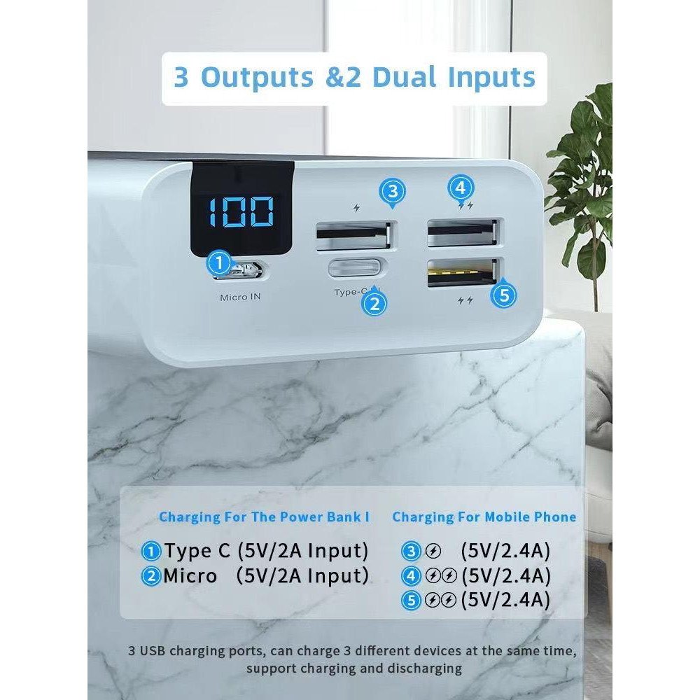 Konfulon A19 Dijital Ekranlı Powerbank 30.000 mAh Hızlı Şarj - Beyaz