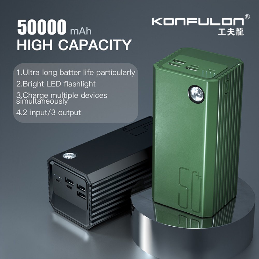 Konfulon A22 Led Işıklı Powerbank 50.000 mAh - Siyah