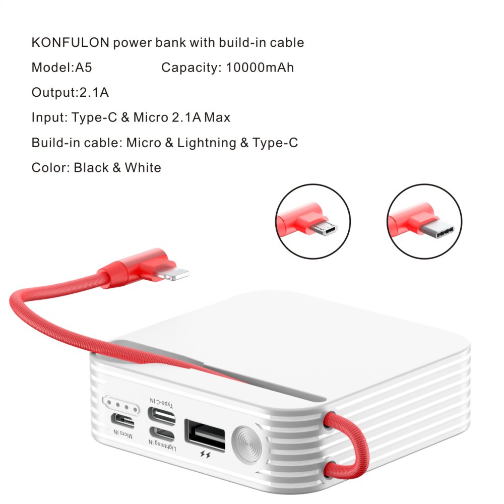 Konfulon A5 Micro USB Powerbank 10.000 mAh - Beyaz
