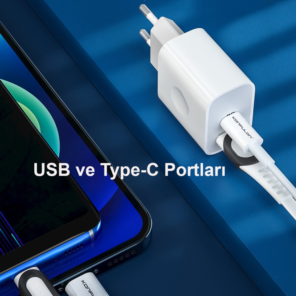 Konfulon C69Q 1 Adet 20W Type-C ve 1 Adet 18W Usb 3.0 Çıkışlı PD Şarj Cihazı