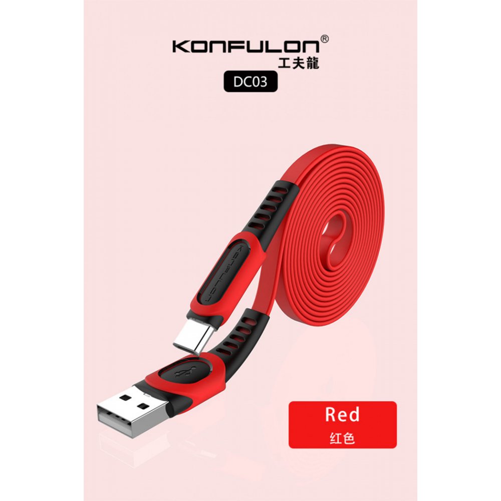 Konfulon DC03 Süper Hızlı Type-C Kablo 1M 2.4A - Kırmızı