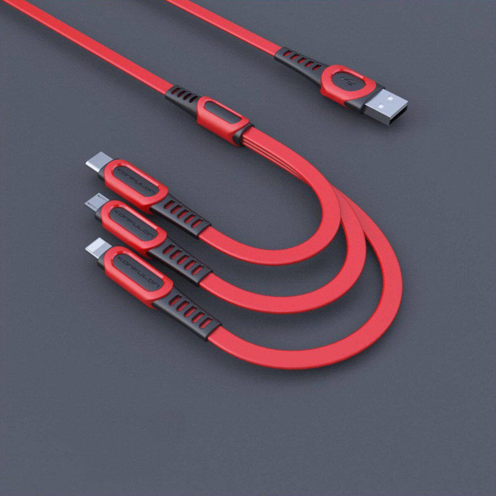 Konfulon DC19 3in1 USB Kablo 1.3M 3A - Kırmızı