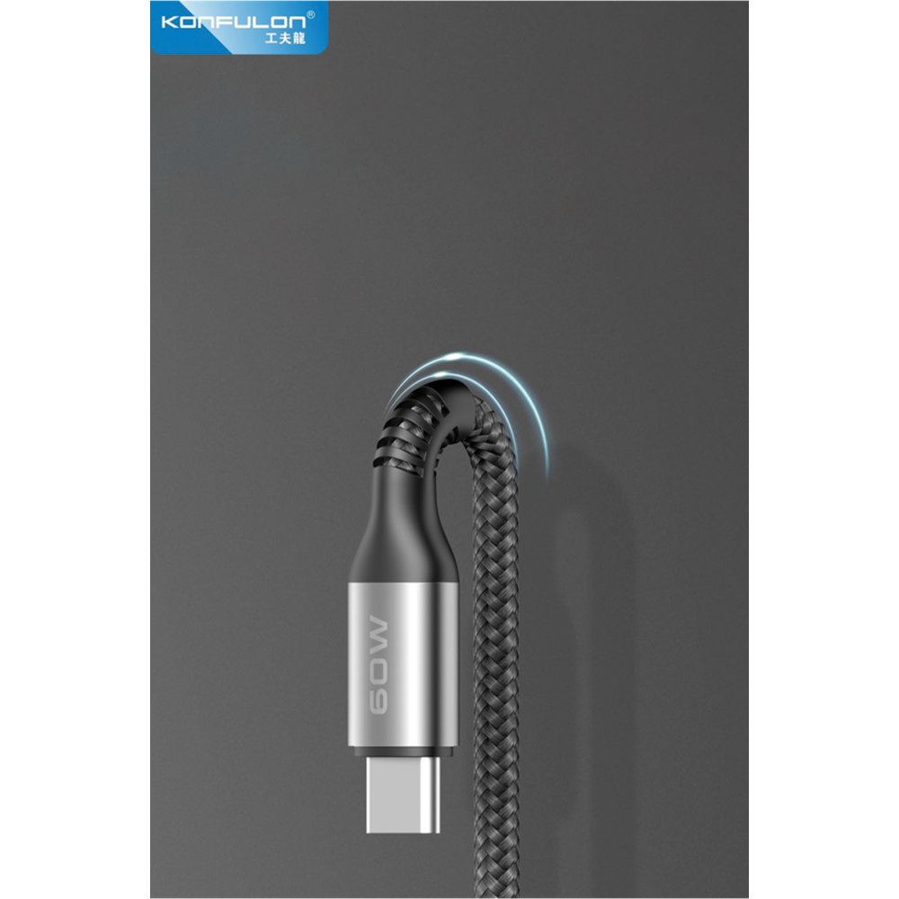 Konfulon DC62 3in1 Type-C to 60W Type-C / 12W Lightning / 15W Micro 1.2M Hızlı Şarj Kablo - Siyah