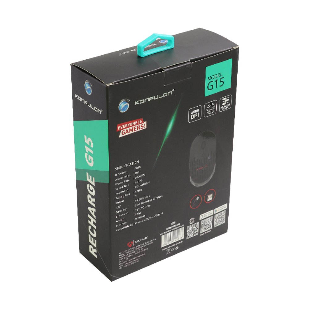 Konfulon G15 RGB Işıklı Şarjlı 4800 DPI Kablosuz Mouse