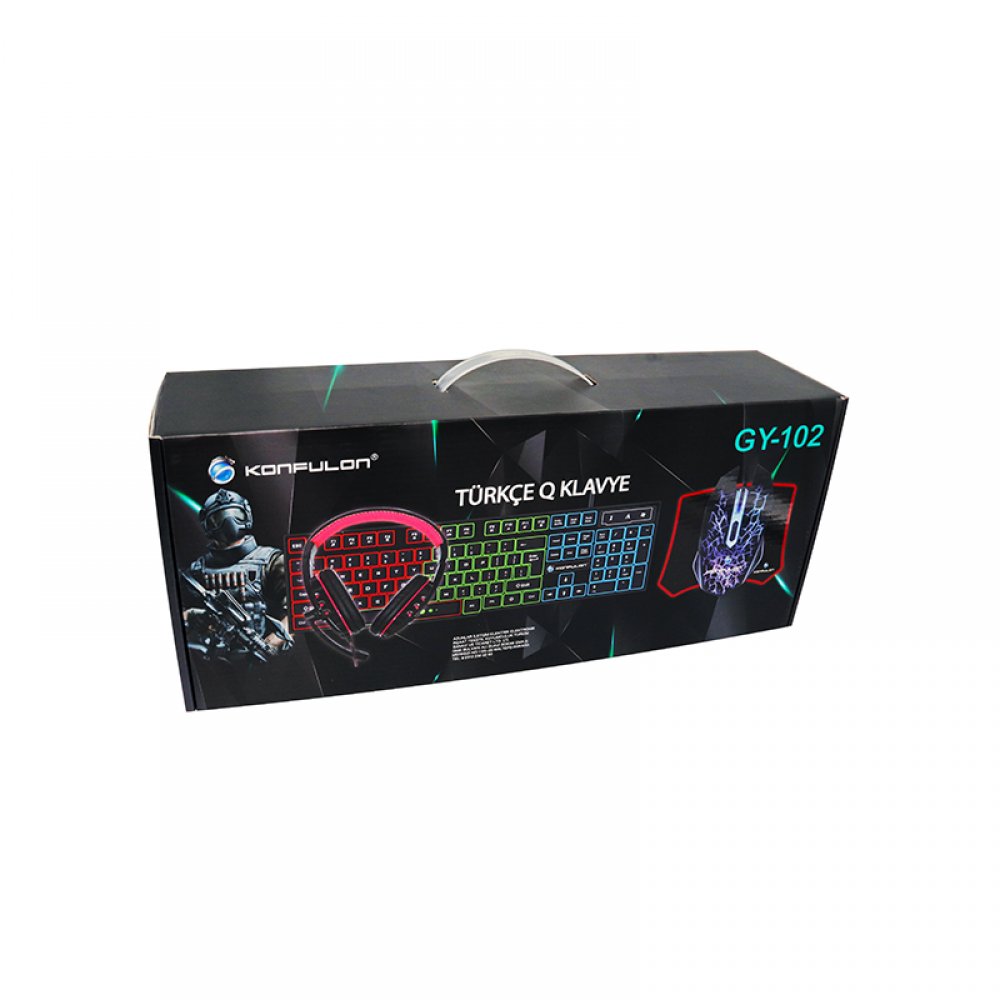 Konfulon GY102 Türkçe Q RGB Işıklı Gaming Klavye Mouse MousePad Oyuncu Kulaklığı 4in1 Set