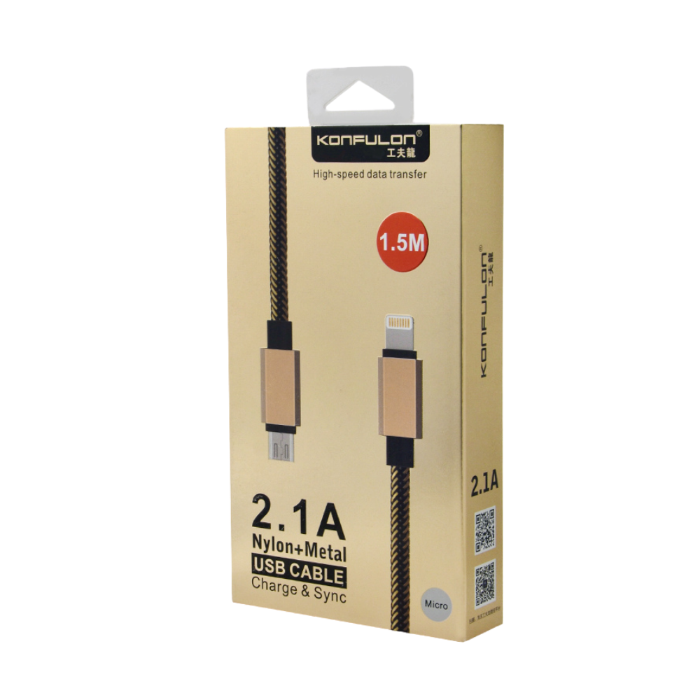Konfulon S43 Micro USB Kablo 1.5M 2.1A - Gold