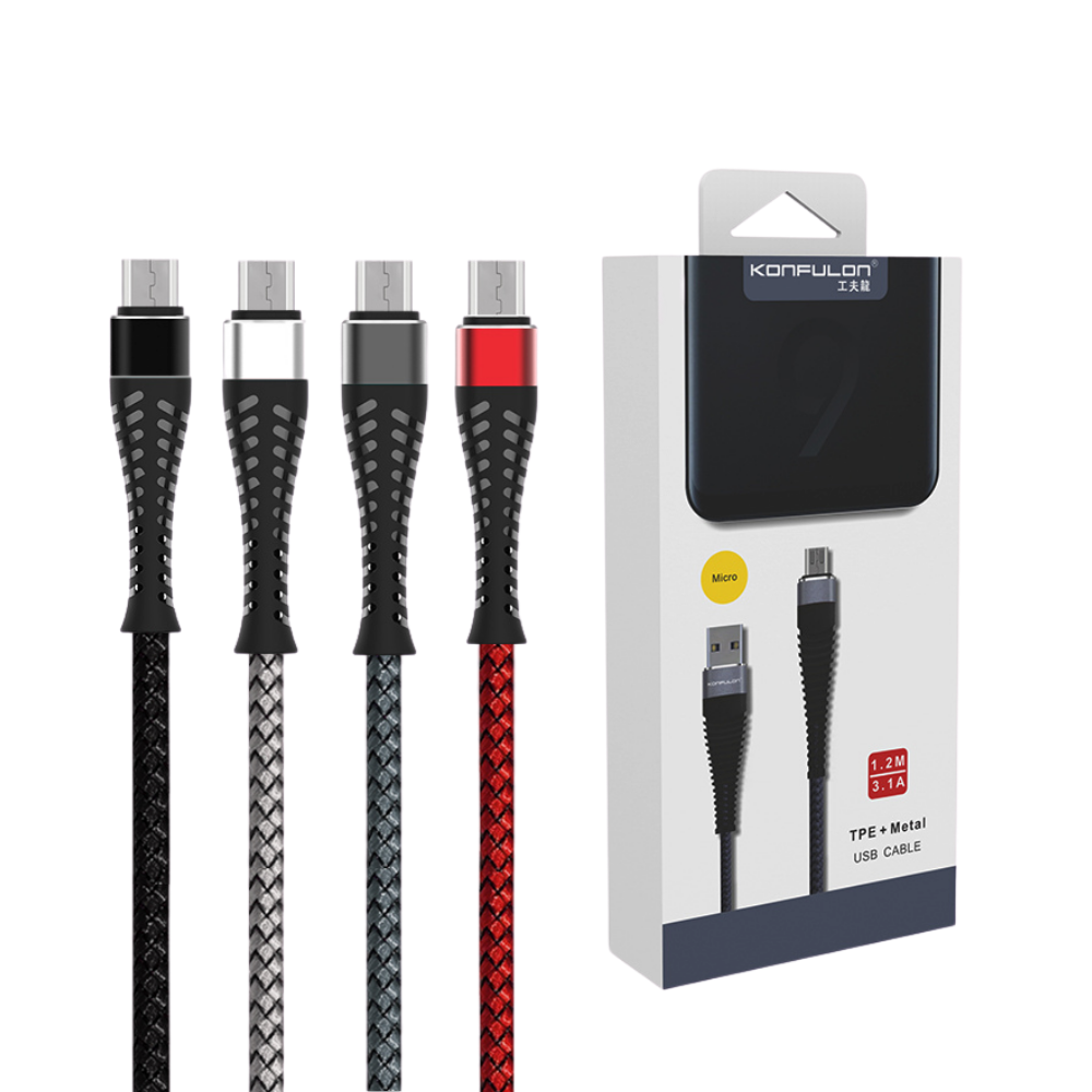 Konfulon S61 Micro USB Kablo 1.2M 3.1A - Gri