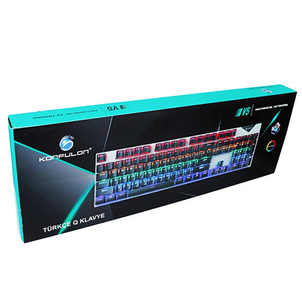 Konfulon V5 RGB Işıklı Türkçe Q Kablolu Mekanik Hisli Klavye