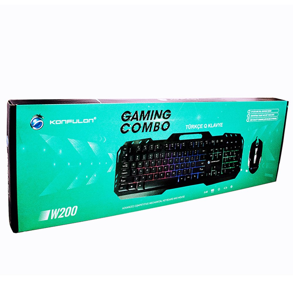 Konfulon W200 RGB Işıklı Türkçe Q Gaming Kablolu Klavye Mouse Set
