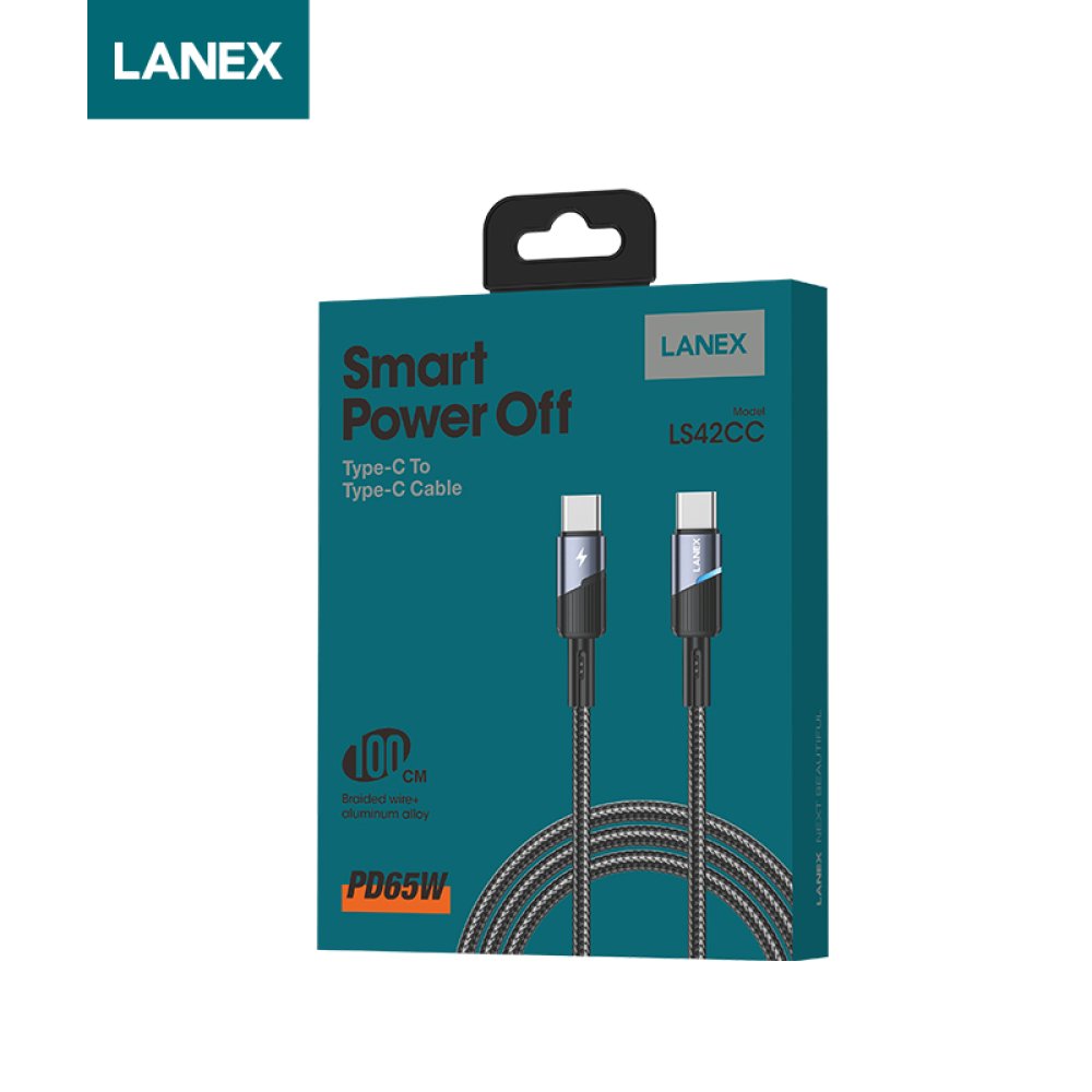 Lanex LS42CC 1M 65W Hasırlı Type-C to Type-C PD Hızlı Şarj Kablosu - Siyah