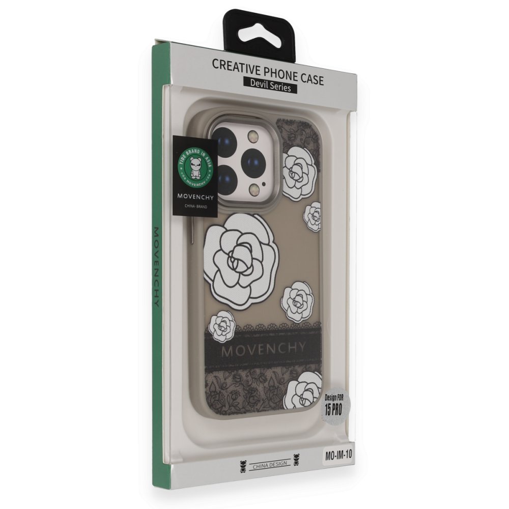 Movenchy iPhone 14 Pro Max Terra Desenli Kapak - Gri - 3