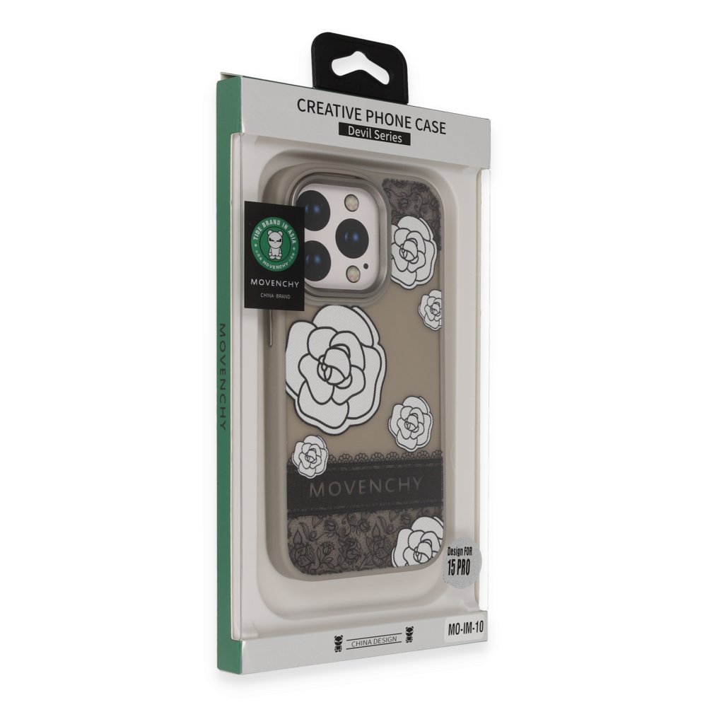 Movenchy iPhone 14 Terra Desenli Kapak - Gri - 3