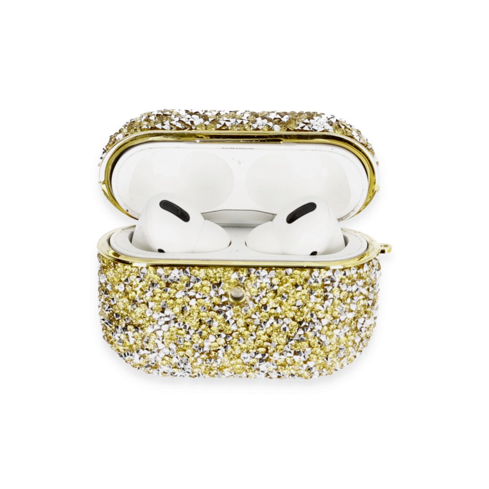 Newface Airpods Pro 2 (2.nesil) Luz Taşlı Kılıf - Gold