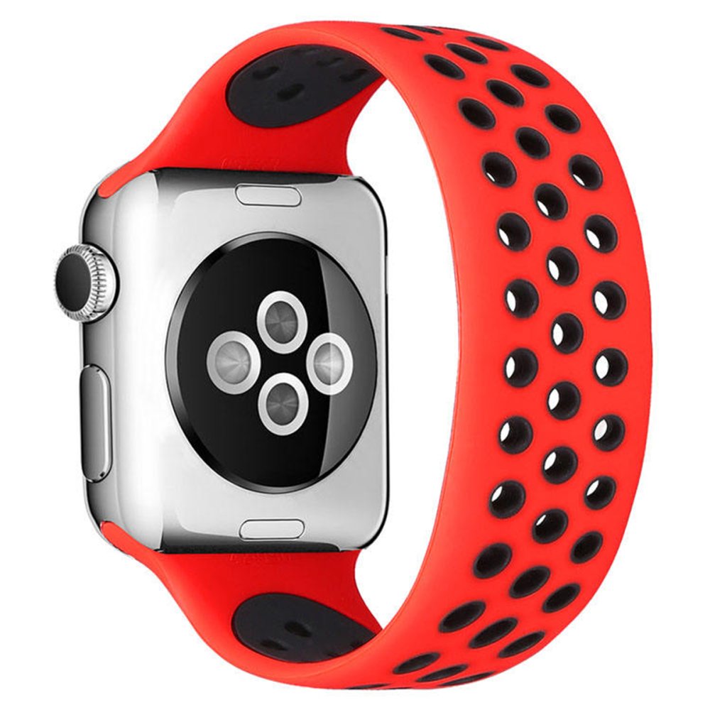 Newface Apple Watch 38mm Ayarlı Delikli Silikon Kordon - Kırmızı-Siyah