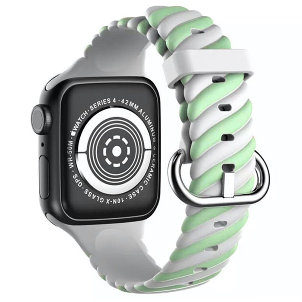 Newface Apple Watch 40mm Çizgili Kordon - Yeşil-Beyaz