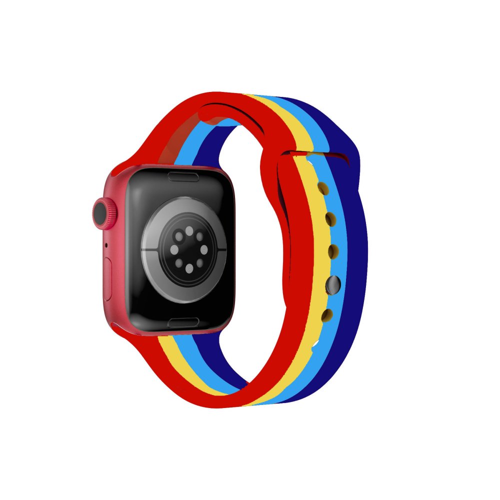 Newface Apple Watch 38mm Gökkuşağı Org Kordon - Kırmızı-Mavi
