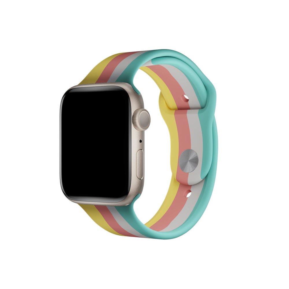 Newface Apple Watch 38mm Gökkuşağı Org Kordon - Mavi-Sarı