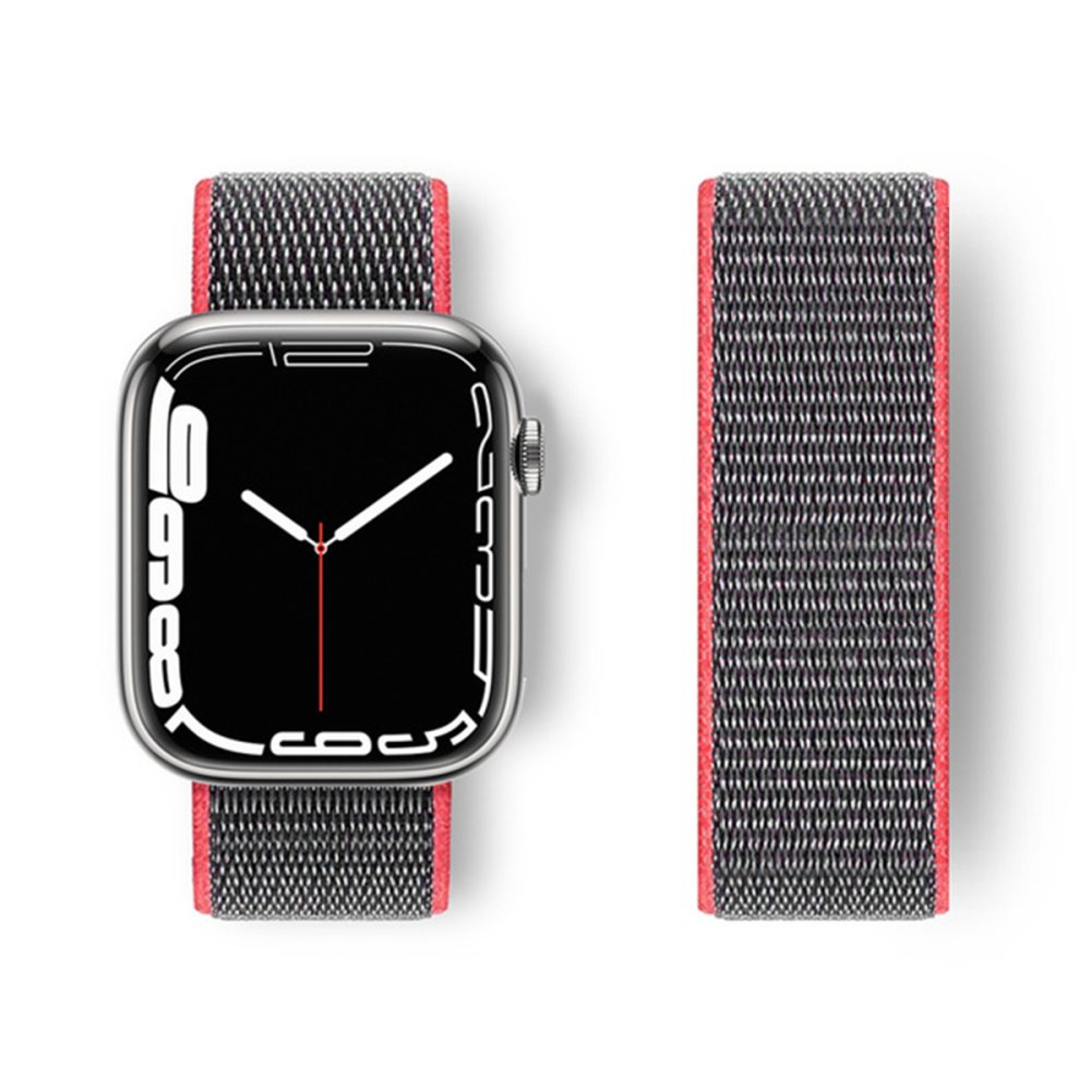 Newface Apple Watch 38mm Hasırlı Cırtcırtlı Kordon - Pembe-Gri