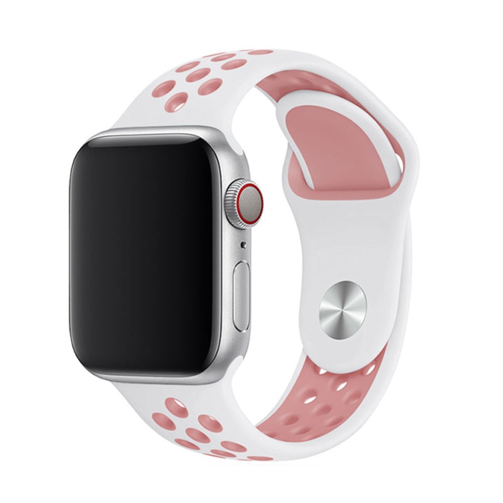 Newface Apple Watch 38mm Spor Delikli Kordon - Beyaz-Pembe