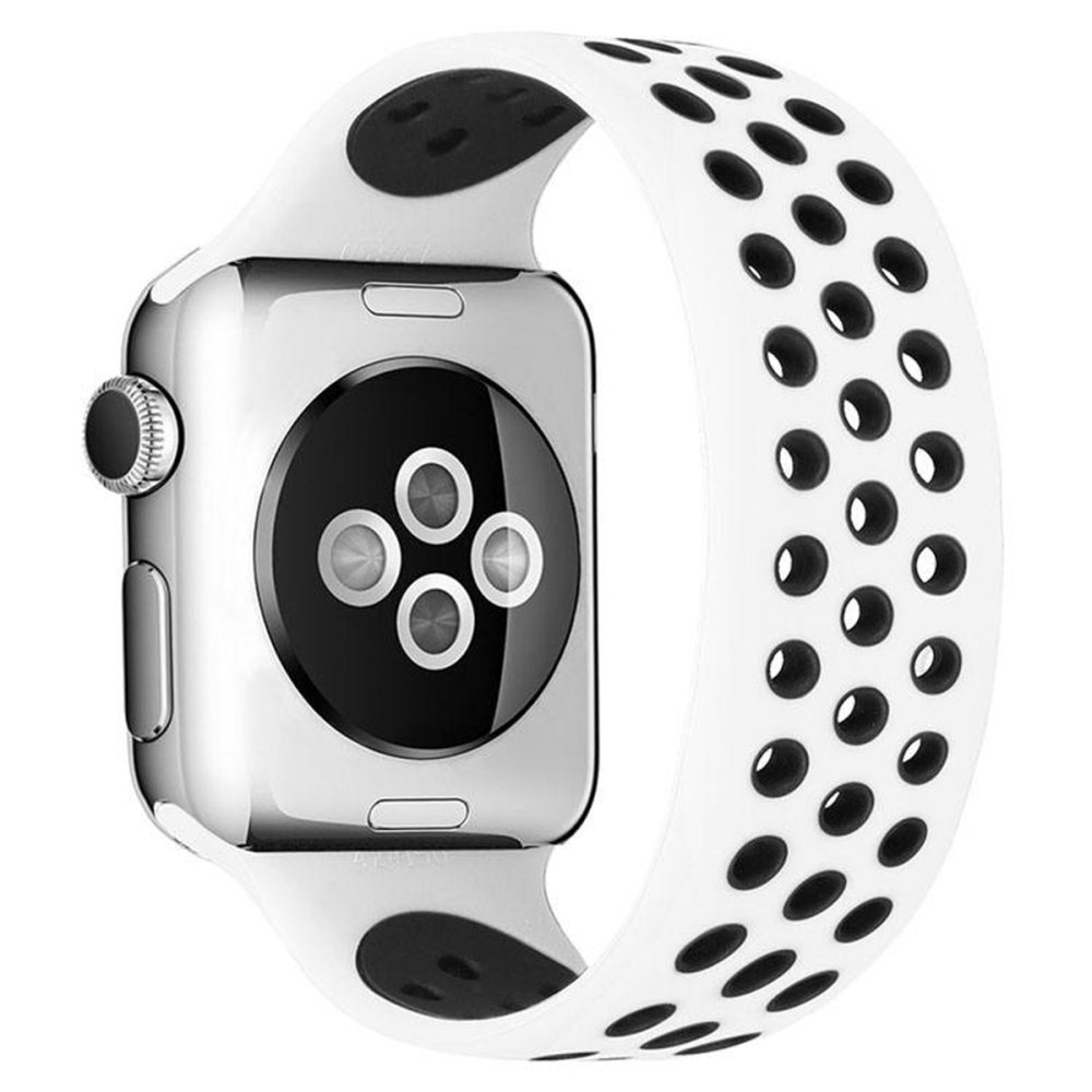 Newface Apple Watch 40mm Ayarlı Delikli Silikon Kordon - Beyaz-Siyah