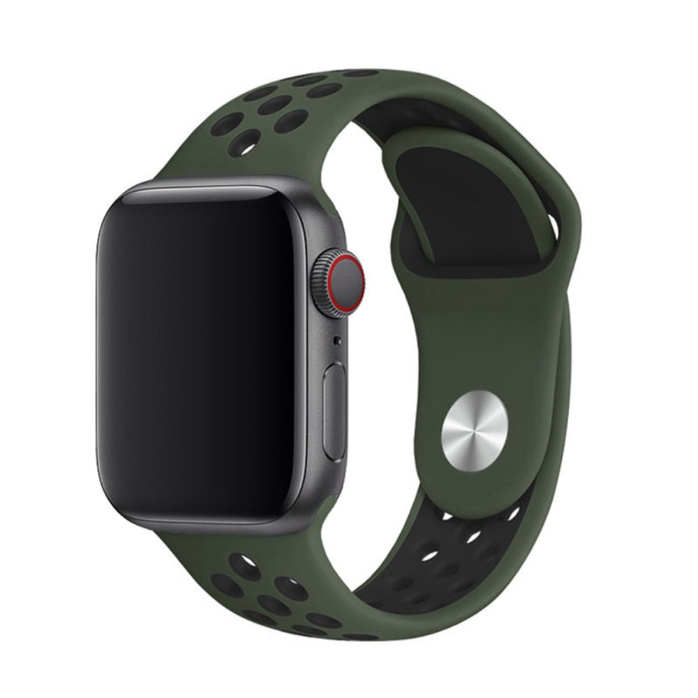 Newface Apple Watch 40mm Spor Delikli Kordon - Haki Yeşil-Siyah