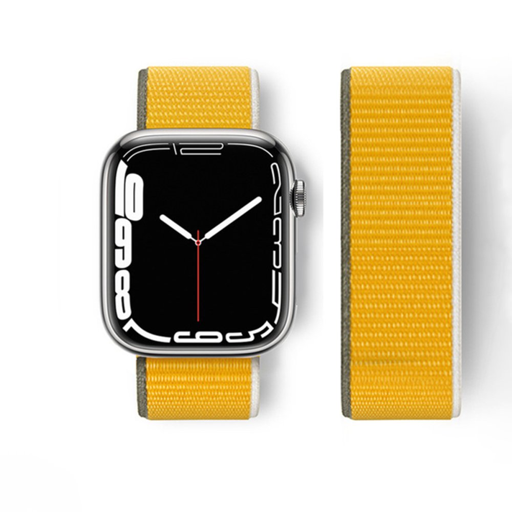 Newface Apple Watch 42mm Hasırlı Cırtcırtlı Kordon - Haki Yeşil-Sarı