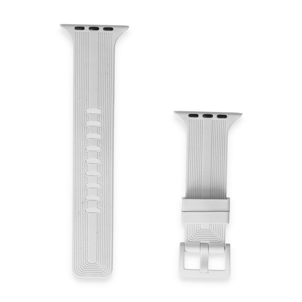 Newface Apple Watch 42mm KR408 Çizgili Silikon Kordon - Beyaz