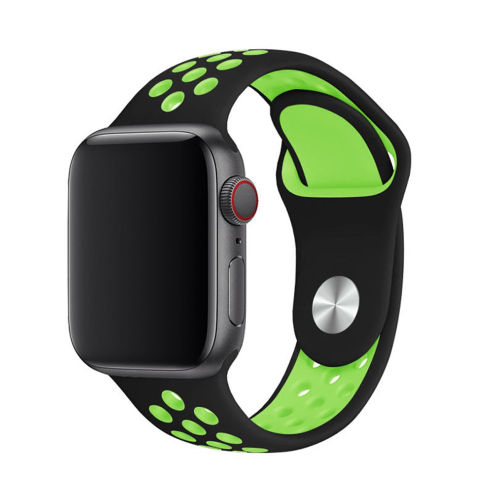 Newface Apple Watch 45mm Spor Delikli Kordon - Siyah-Yeşil
