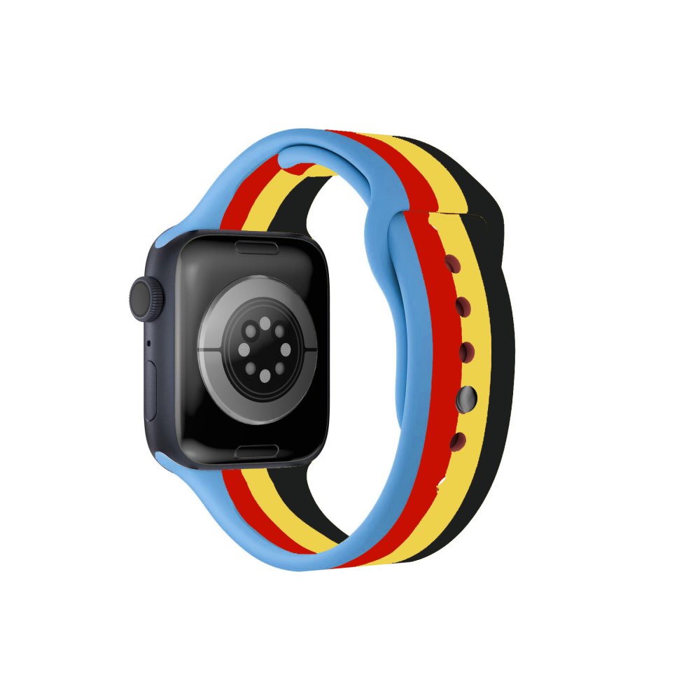 Newface Apple Watch 44mm Gökkuşağı Org Kordon - Siyah-Mavi