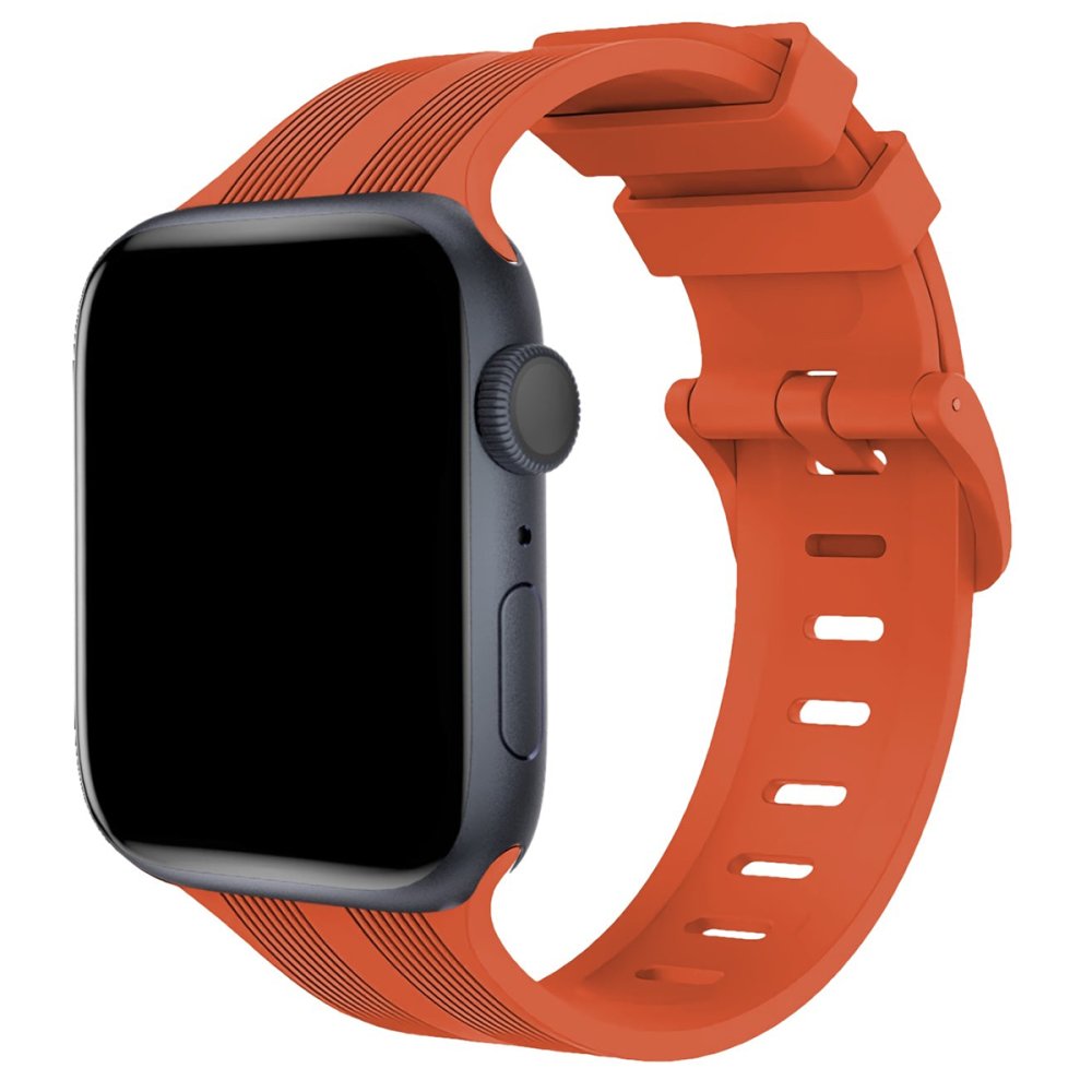 Newface Apple Watch 44mm KR408 Çizgili Silikon Kordon - Turuncu
