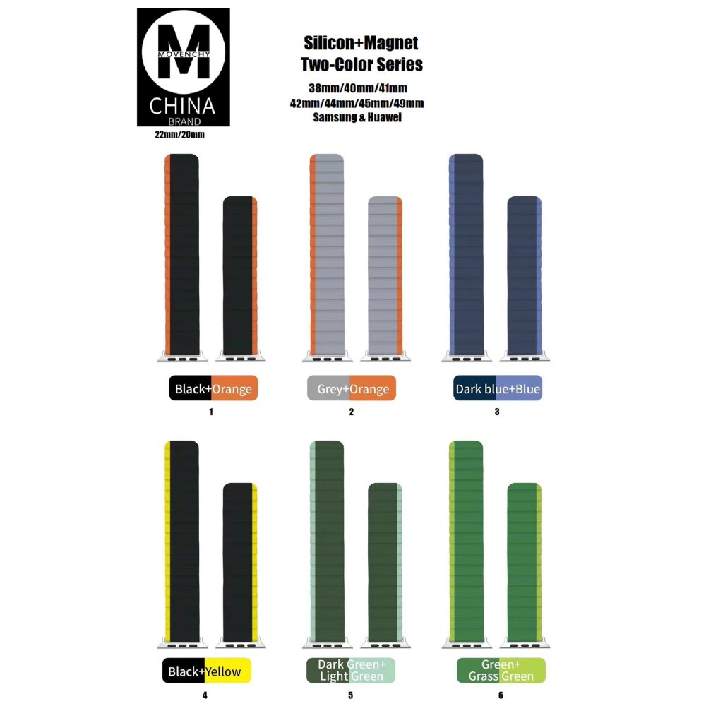 Movenchy Apple Watch 44mm MO-WB1 Çift Renk Mıknatıslı Silikon Kordon - Koyu Yeşil-Açık Yeşil