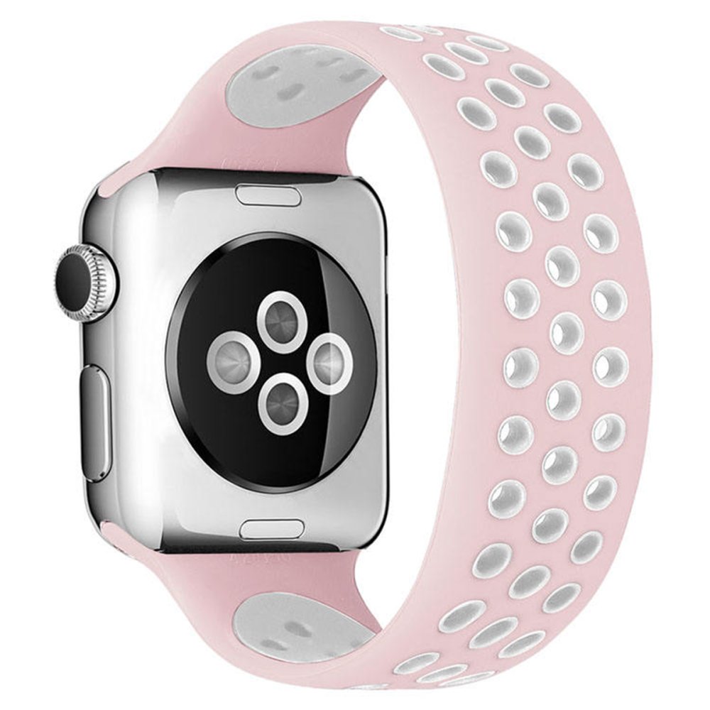 Newface Apple Watch 45mm Ayarlı Delikli Silikon Kordon - Pembe-Beyaz