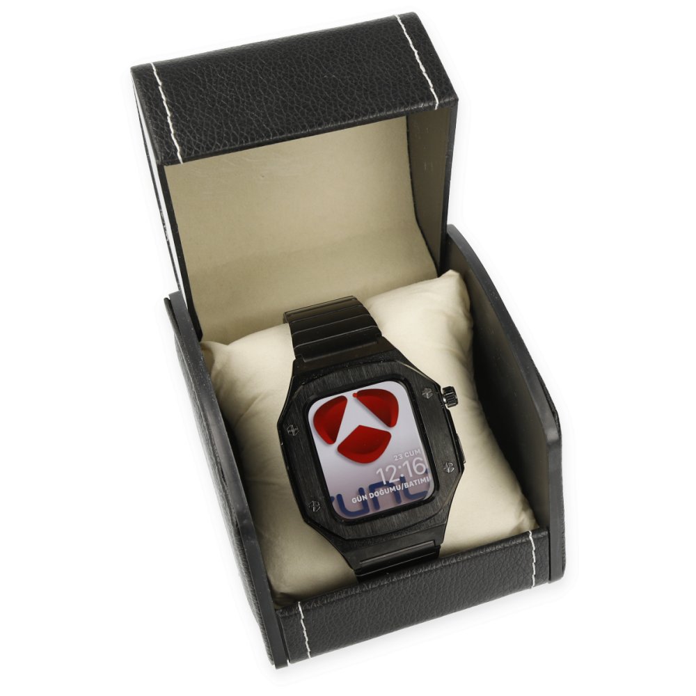 Newface Apple Watch 45mm KR409 Metal Kordon - Siyah